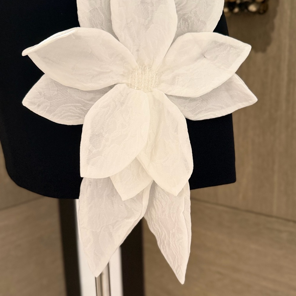 Bronx and Banco Black Strapless Mini Dress with White Floral Appliqués - Picture 8 of 16